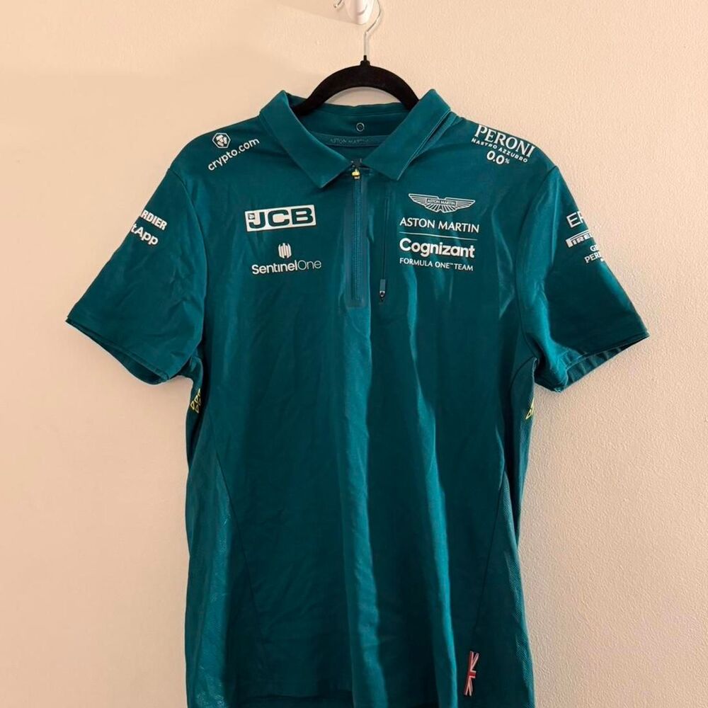 Women’s Aston Martin Authentic Formula One Quarter Zip Short Sleeve Blue Collare